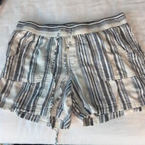 Faded Glory Blue & White Striped Linen-Blend Drawstring Shorts